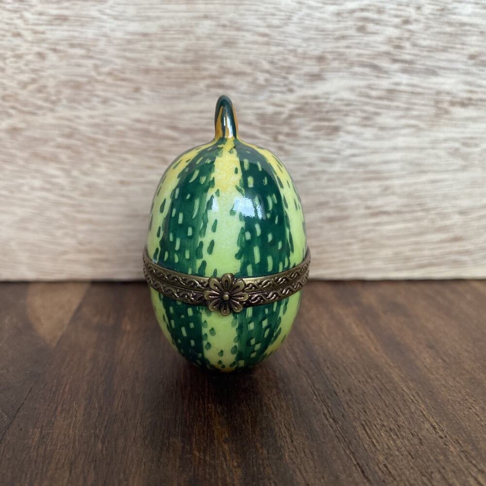 Vintage Rochard Limoges France Melon Squash Fruit Small Porcelain Trinket Box